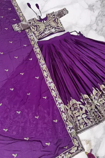 lehenga set purple chinon embroidered sequin festive