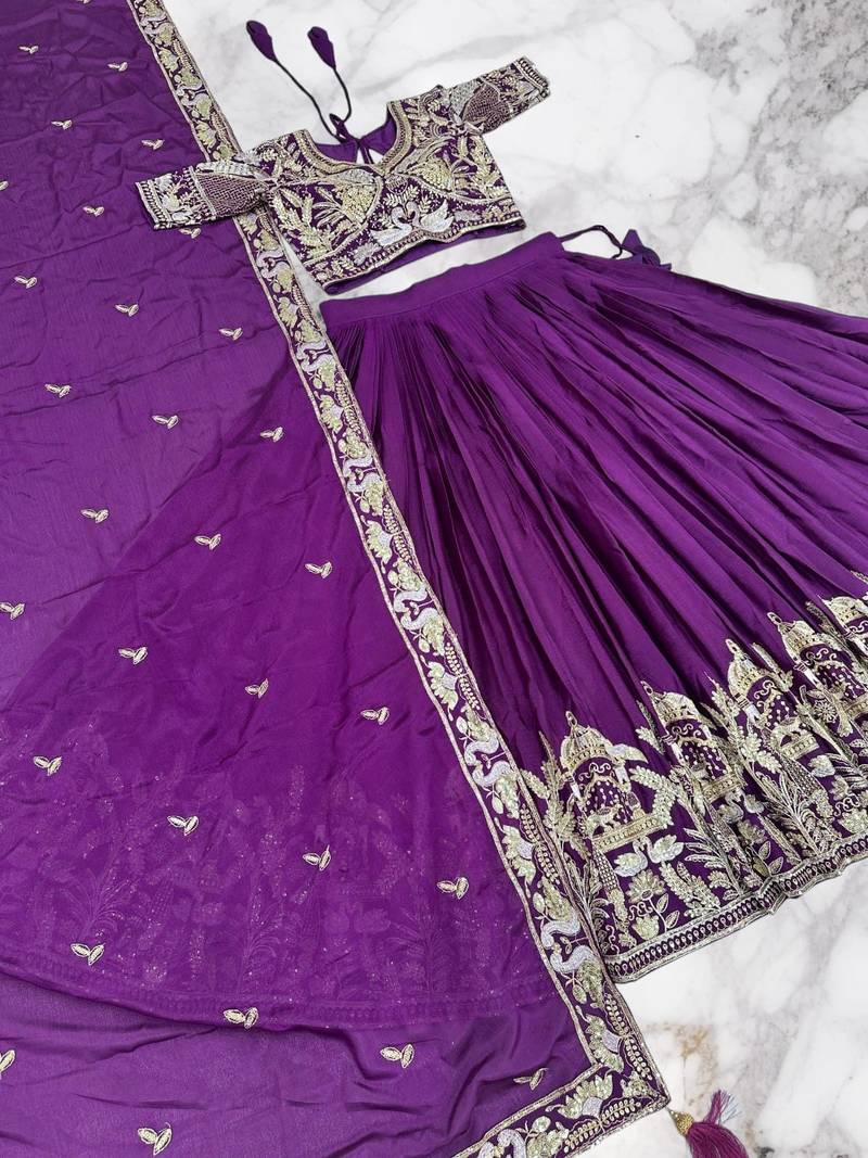 lehenga set purple chinon embroidered sequin festive