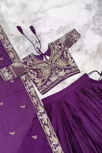 lehenga set purple chinon embroidered sequin festive