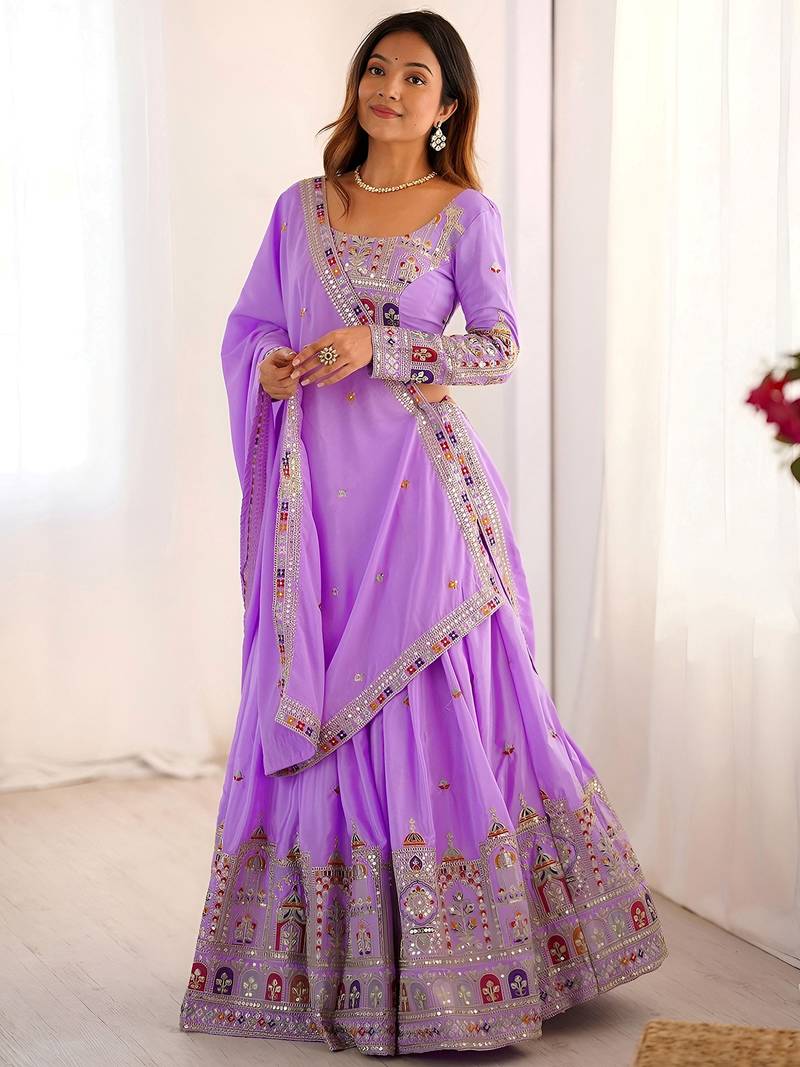 Mesmerizing Lavender Sequins Crepe Bridesmaid Lehenga Choli With Dupatta