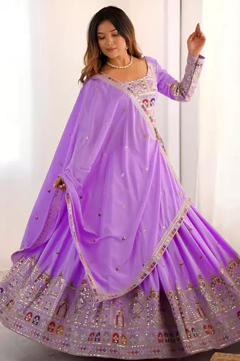 lehenga choli lavender crepe sequin embroidered wedding