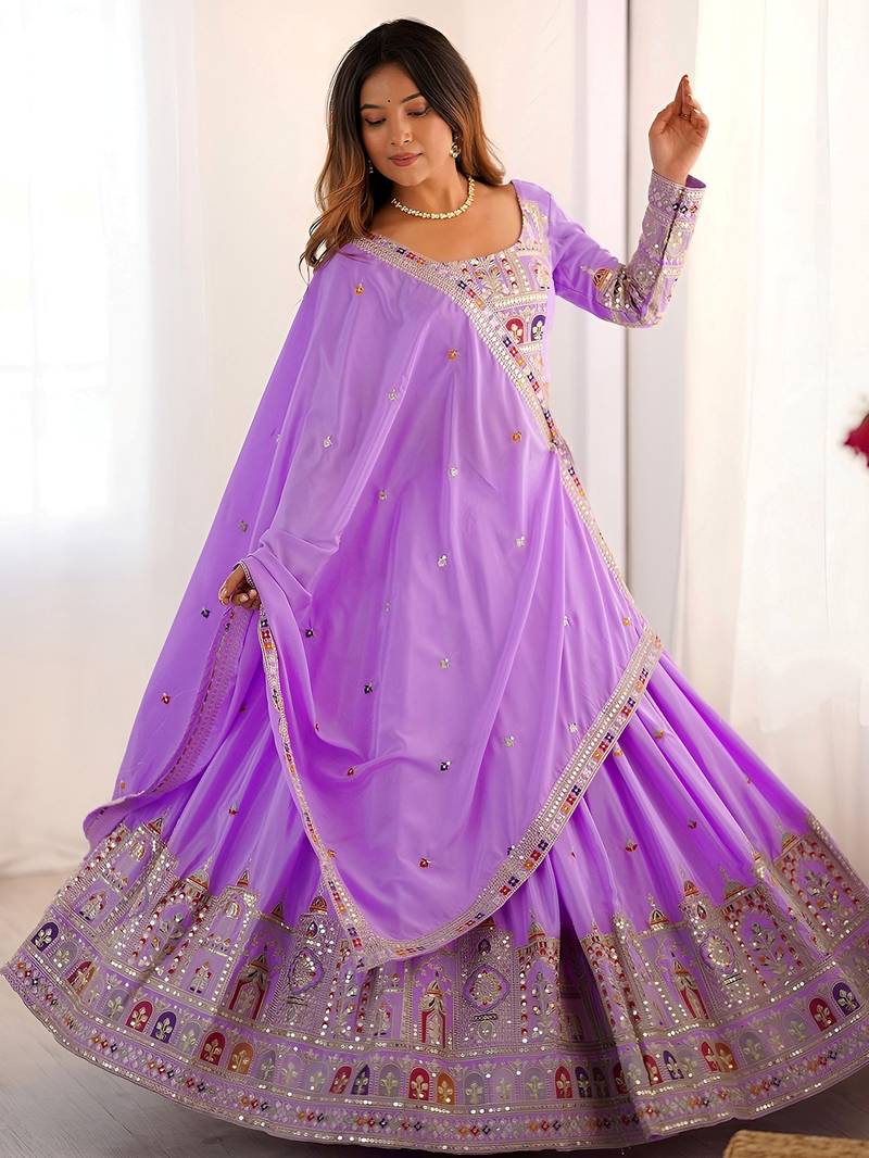 Mesmerizing Lavender Sequins Crepe Bridesmaid Lehenga Choli With Dupatta