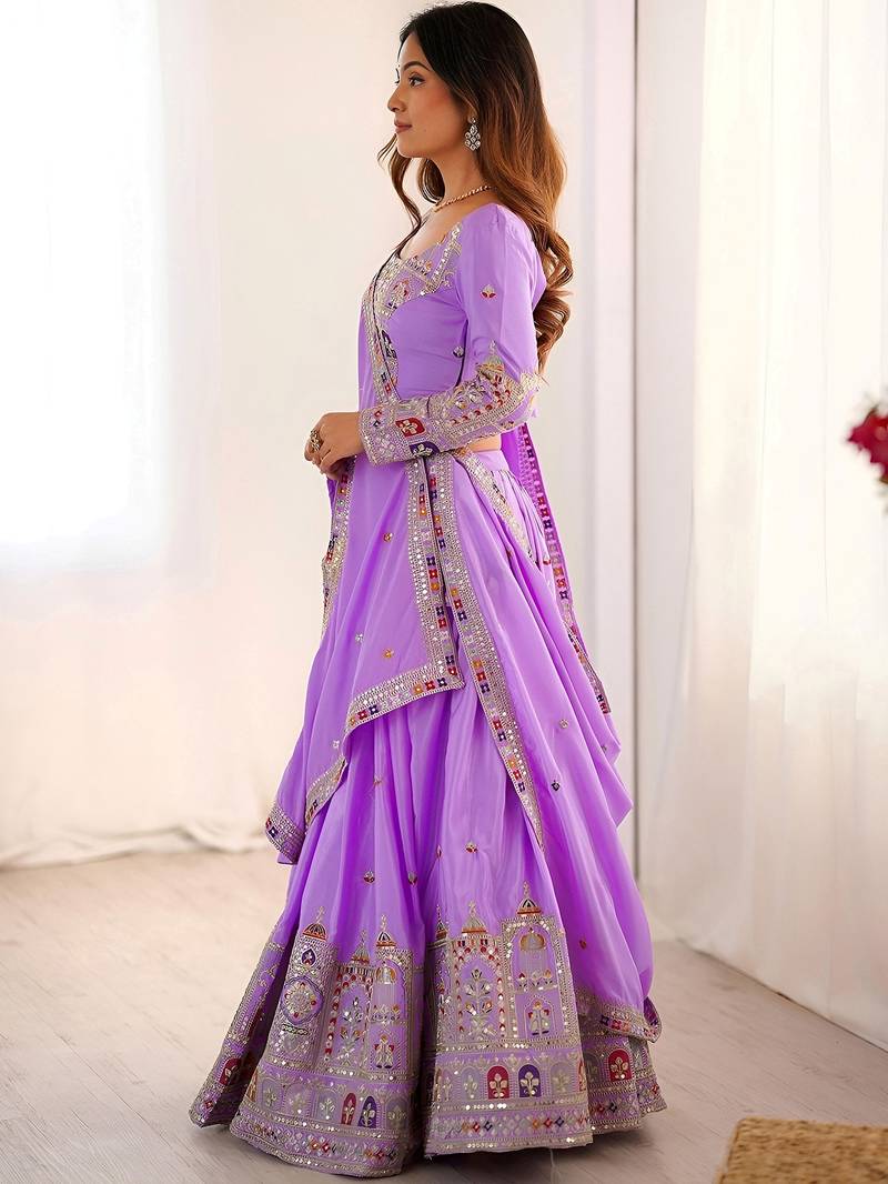 Mesmerizing Lavender Sequins Crepe Bridesmaid Lehenga Choli With Dupatta