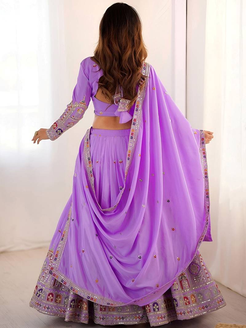 Mesmerizing Lavender Sequins Crepe Bridesmaid Lehenga Choli With Dupatta