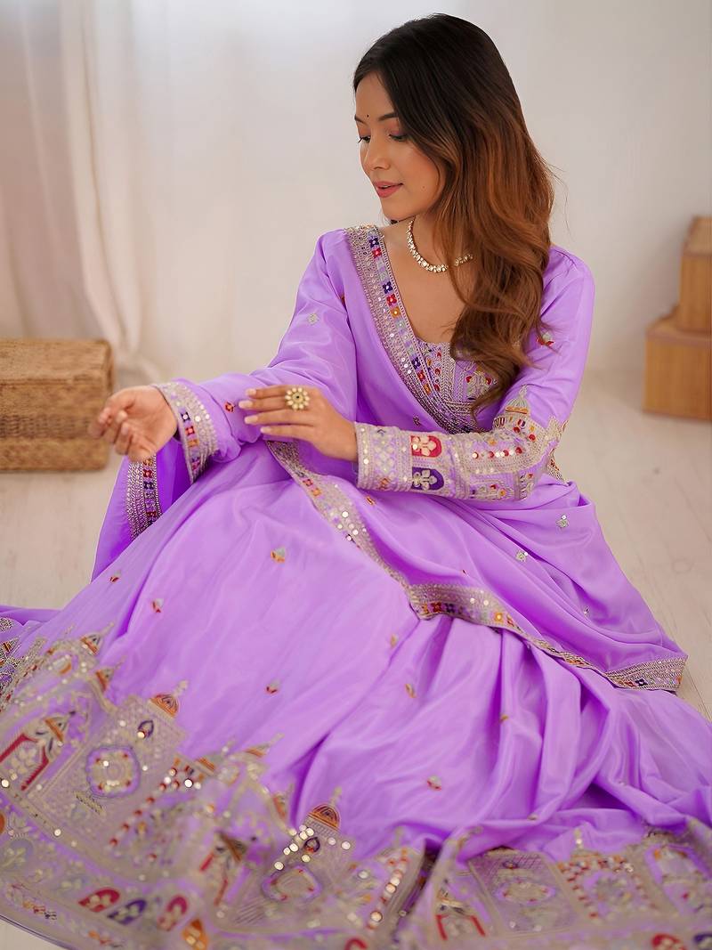 Mesmerizing Lavender Sequins Crepe Bridesmaid Lehenga Choli With Dupatta