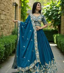 lehenga set teal chinon embroidered sequin party wear