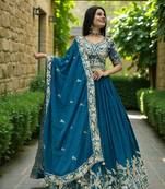 lehenga set teal chinon embroidered sequin party wear