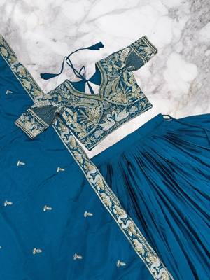 lehenga set teal chinon embroidered sequin party wear 5