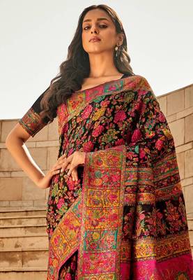 Raven black meenakari silk blend saree 2