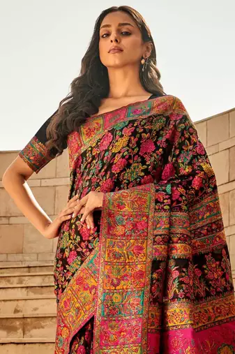 Raven black meenakari silk blend saree