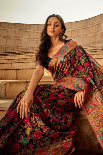 Raven black meenakari silk blend saree