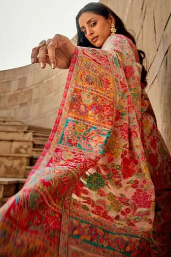Silver-grey intricate weave saree