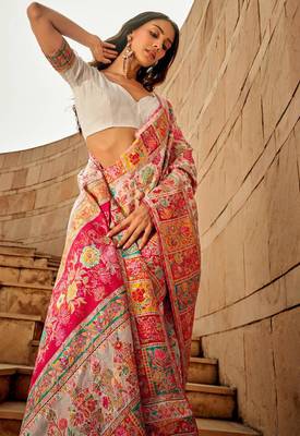 Pearl white heritage silk blend saree 2