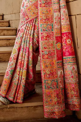 Pearl white heritage silk blend saree