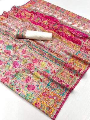 Pearl white heritage silk blend saree 5