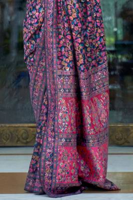 Midnight blue pashmina silk blend saree 4