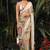 White georgette multi color print work saree with blouse