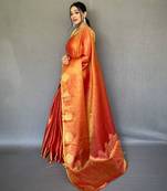 Orange tissue silk zari weaving border pallu saree with blouse