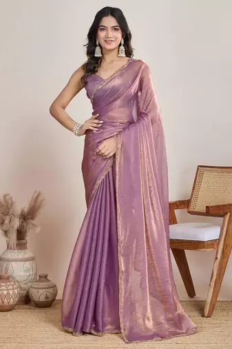 Lavender chiffon saree with scalloped lace