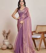 Lavender chiffon saree with scalloped lace