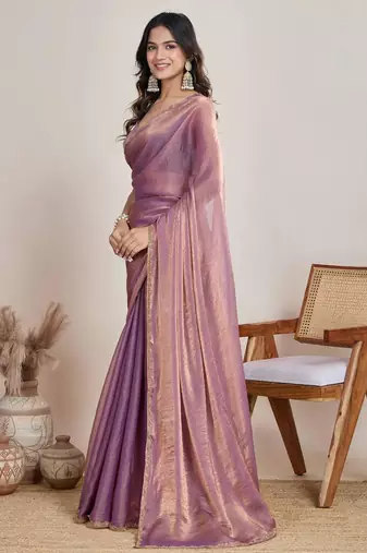 Lavender chiffon saree with scalloped lace