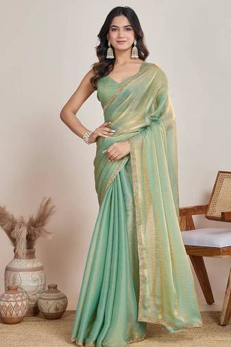 Mint green shimmer chiffon saree
