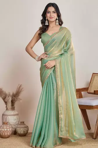 Mint green shimmer chiffon saree
