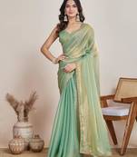 Mint green shimmer chiffon saree