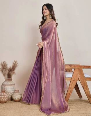 Lavender chiffon saree with scalloped lace 3