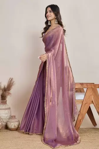 Lavender chiffon saree with scalloped lace