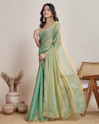 Mint green shimmer chiffon saree 2