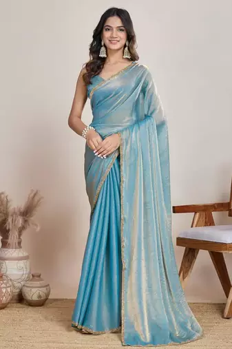 Blue shimmer chiffon saree
