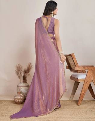 Lavender chiffon saree with scalloped lace 4