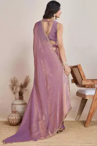 Lavender chiffon saree with scalloped lace