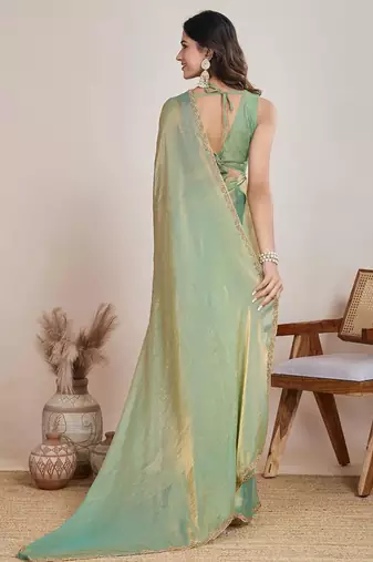Mint green shimmer chiffon saree