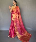 Pink tissue silk zari weaving border pallu saree with blouse