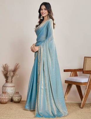 Blue shimmer chiffon saree 2