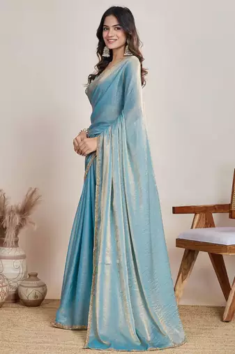 Blue shimmer chiffon saree