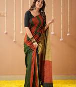 Green khadi cotton saree