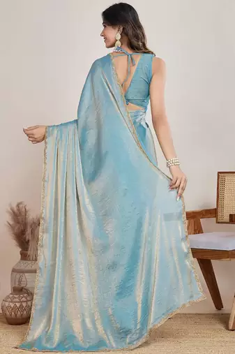 Blue shimmer chiffon saree