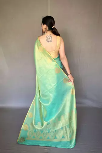 Sea blue tissue silk zari weaving border pallu saree with blouse