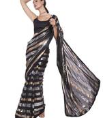 Black & silver striped saree
