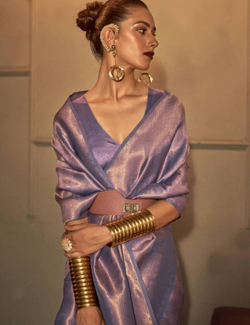 Purple silk blend saree with blouse