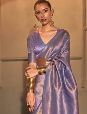 Purple silk blend saree with blouse 2