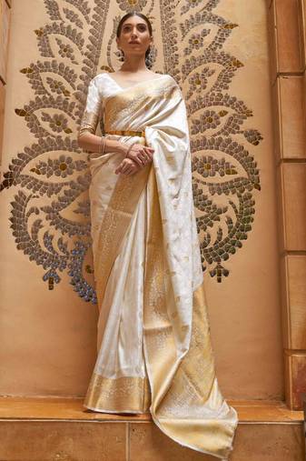 Ivory & gold kanjeevaram silk blend saree