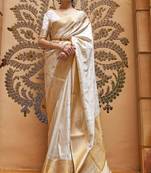 Ivory & gold kanjeevaram silk blend saree