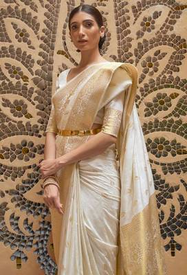 Ivory & gold kanjeevaram silk blend saree 2