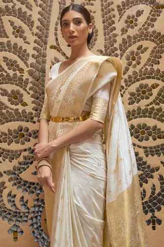 Ivory & gold kanjeevaram silk blend saree