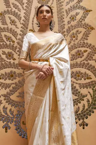 Ivory & gold kanjeevaram silk blend saree