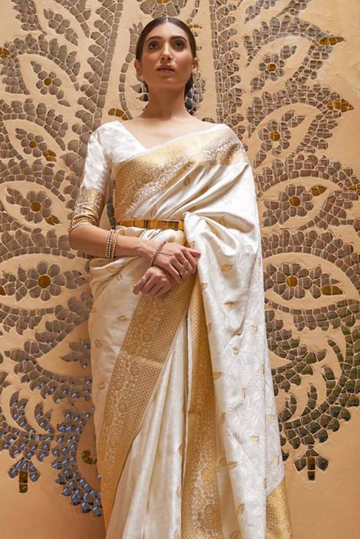 Ivory & gold kanjeevaram silk blend saree